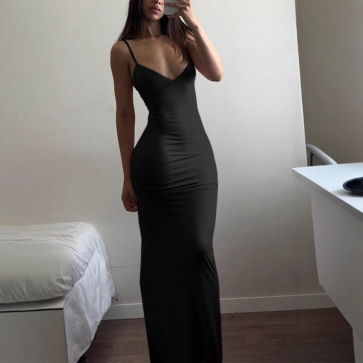 Black Backless Strappy Maxi Dress