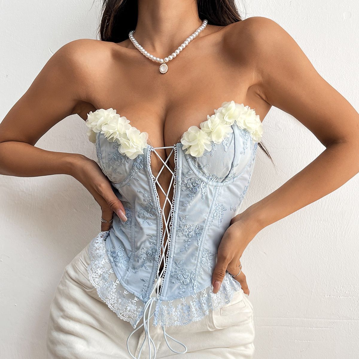 Floral strapless corset