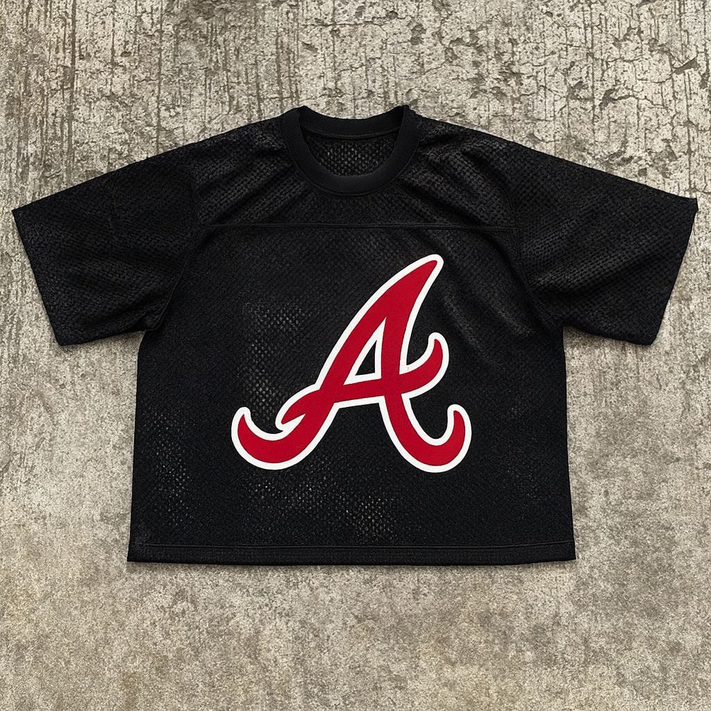 Black A print Baseball T-shirt