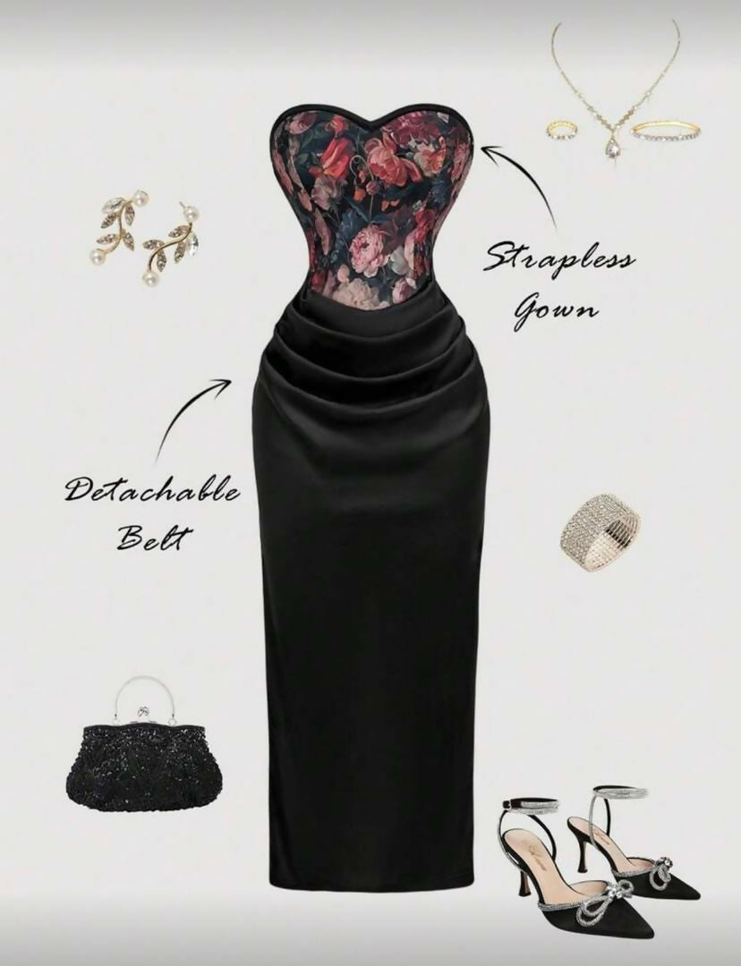 Vintage jacquard bandeau dress