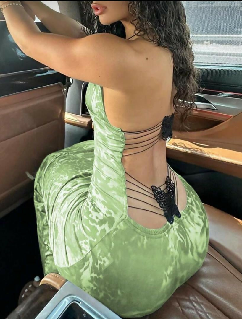 V neck backless dress