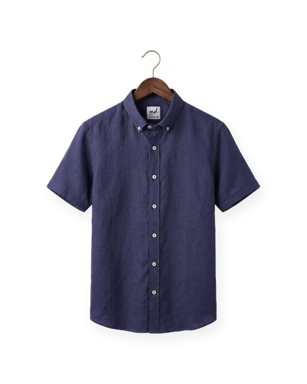 Short Sleeve Linen Shirt — Navy