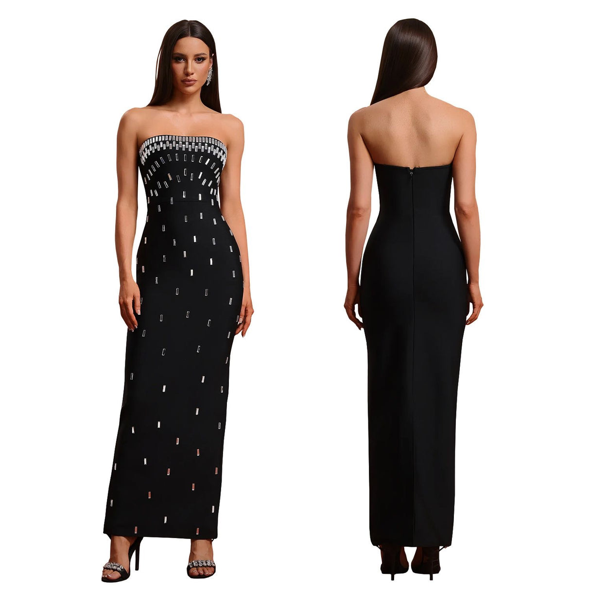 Luxury rhinestones slit strapless dress