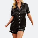 Black plain satin pj set