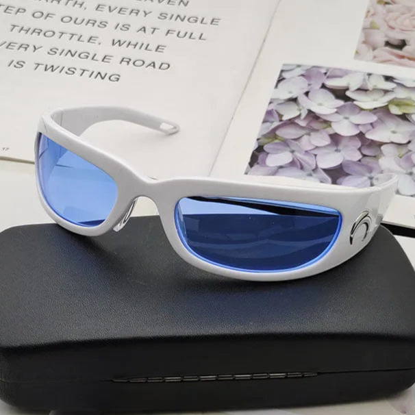 White Sporty Shades with Blue Tinted Lenses