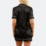 Black plain satin pj set