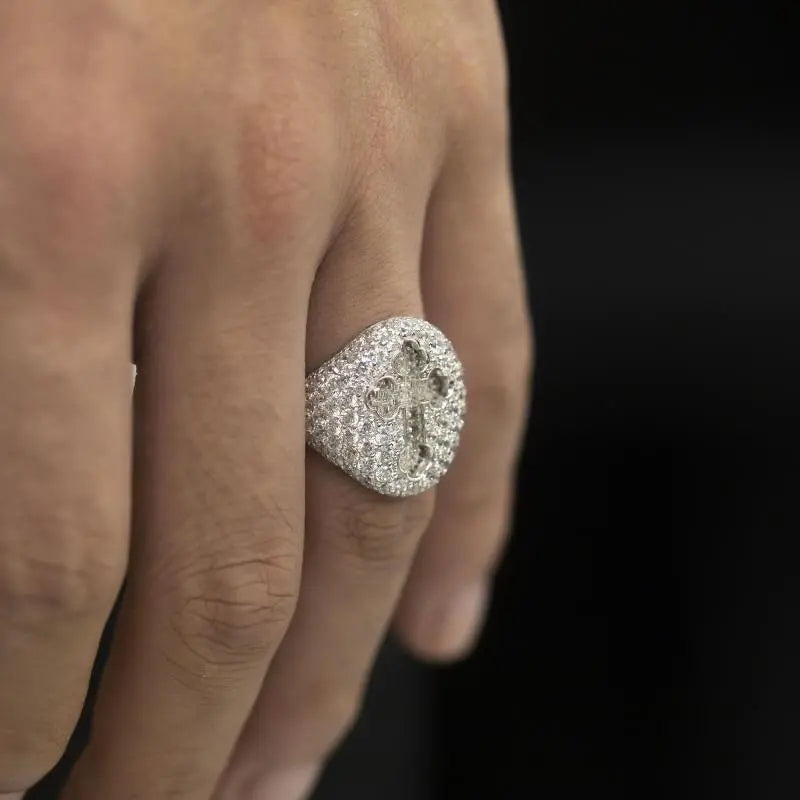 Iced cross signet Ring