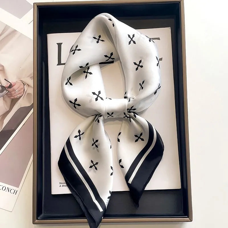 Elegant Black and White Silk Scarf