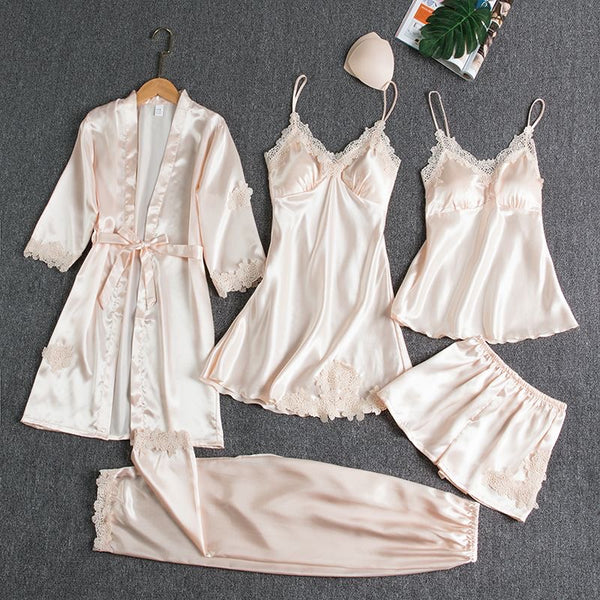 5-Piece Silk Pajamas Set