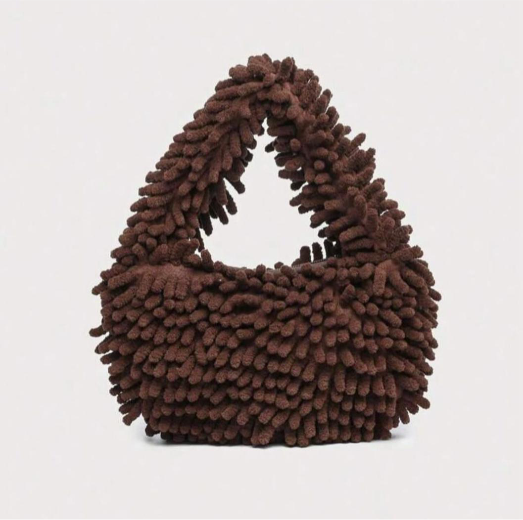 Brown fluffy hand bag