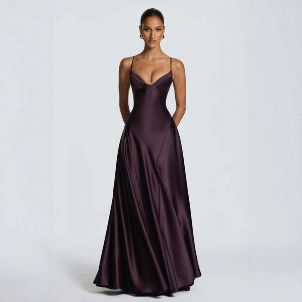 Deep Plum Satin A-Line Gown