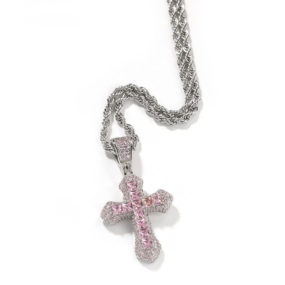 Cross with pink diamond necklace