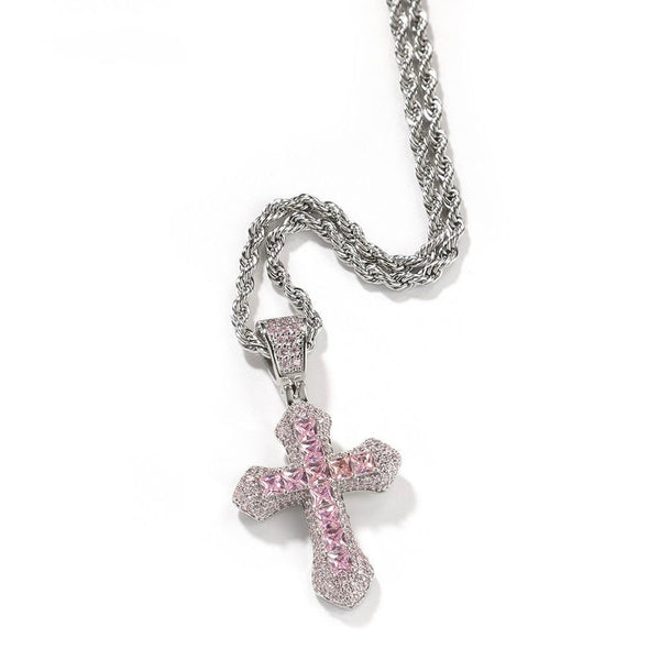 Cross with pink diamond necklace
