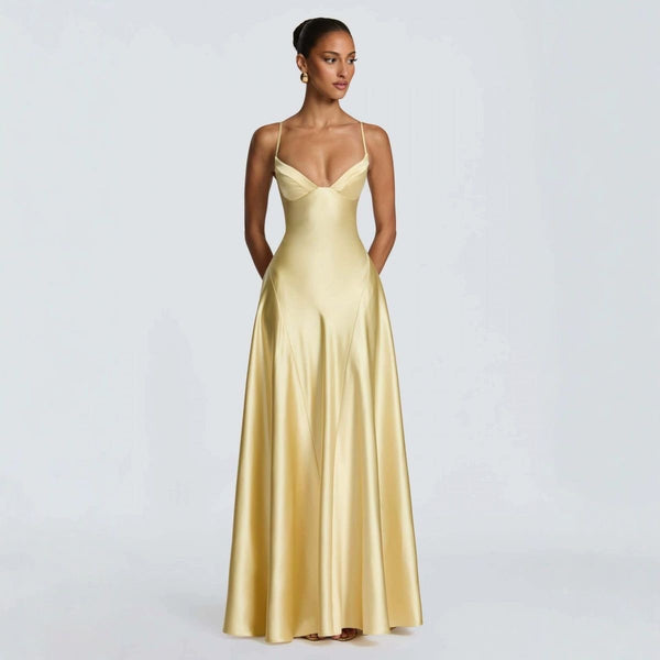 Pale Gold Satin A-Line Dress