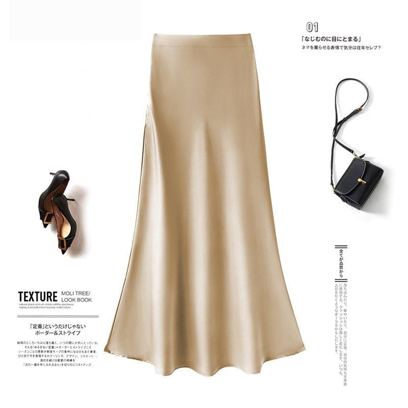 Gold Satin Wide Strap Long Skirt