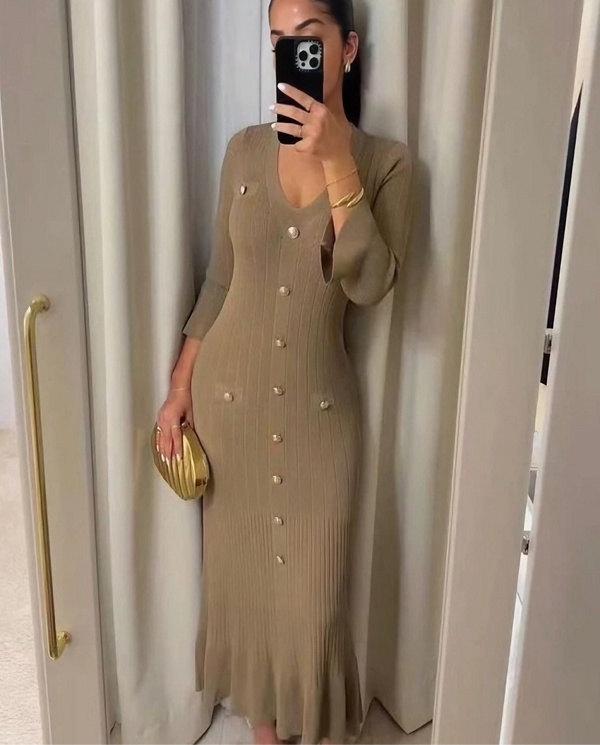 knit cross button dress