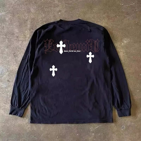Navy blue cross Graphic Long-Sleeve Shirt