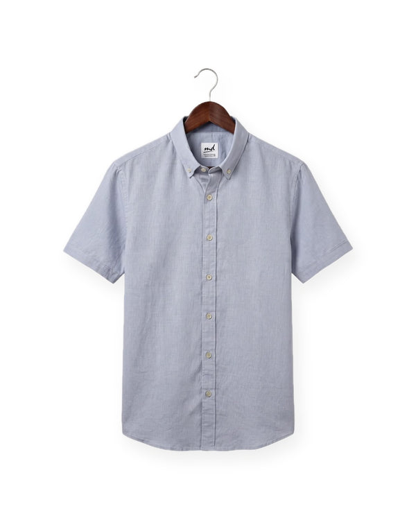 Short Sleeve Linen Shirt — Grey Blue