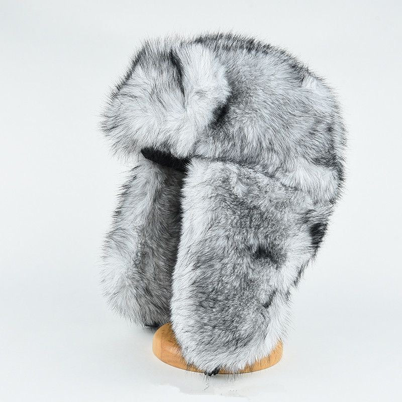 Black and White Faux Fur Trapper Hat
