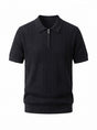 Textured Zip Knit Polo — Black