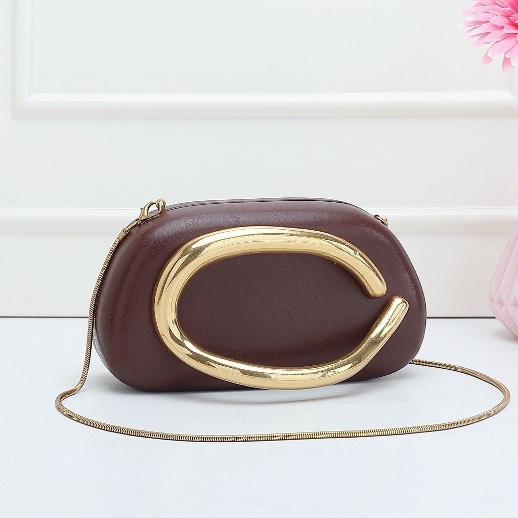 Brown Gold-clasped box bag
