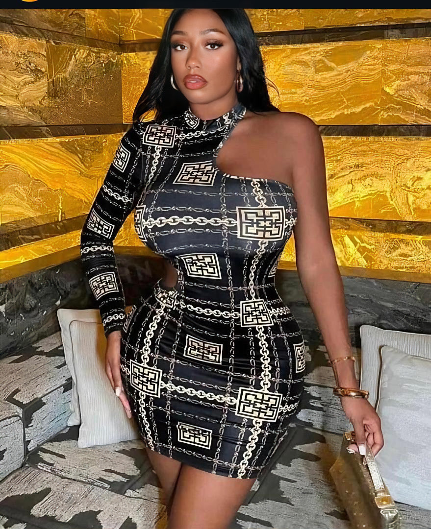 Black gold pattern dress