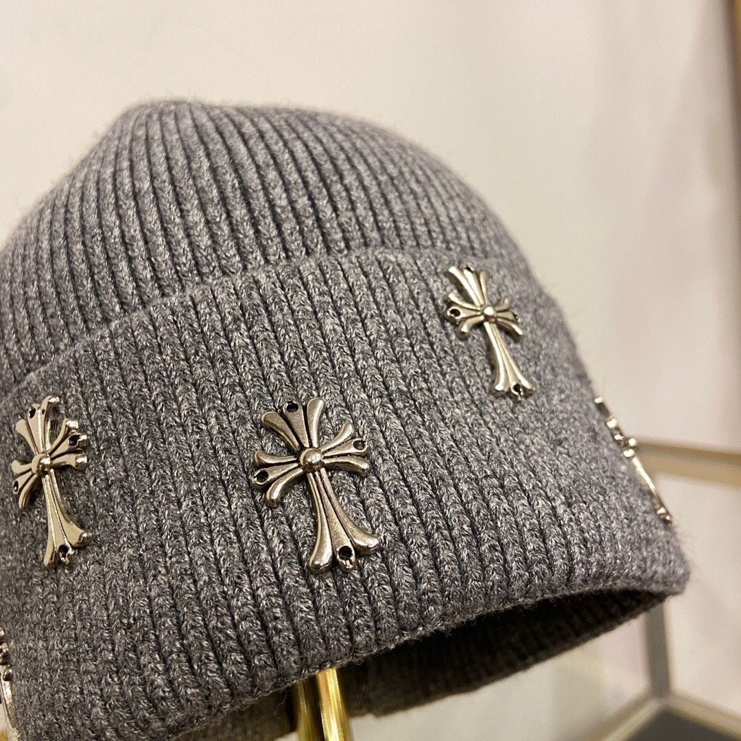 Grey Crossed Strap Beanies