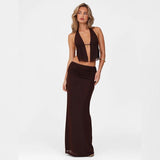 Brown Sheer Halter & Maxi Skirt Set
