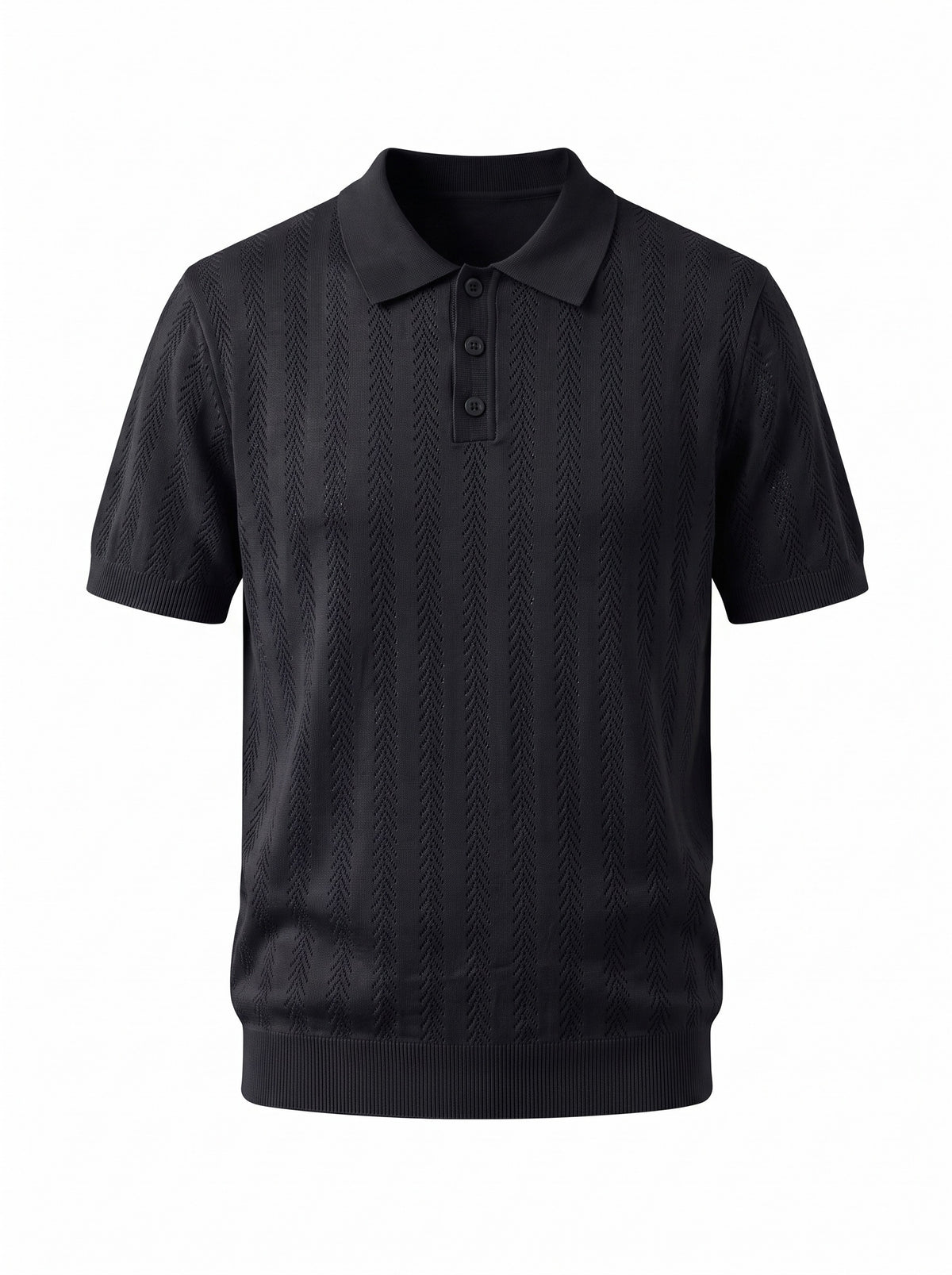 Pointelle Knit Polo — Black