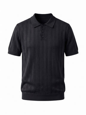 Pointelle Knit Polo — Black