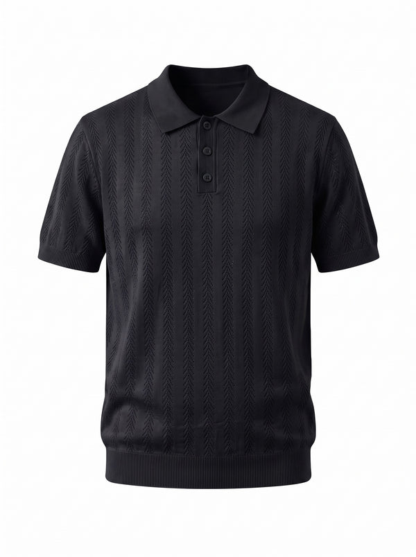 Pointelle Knit Polo — Black