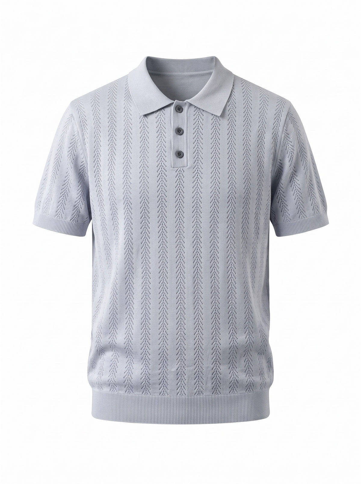 Pointelle Knit Polo — Light Grey