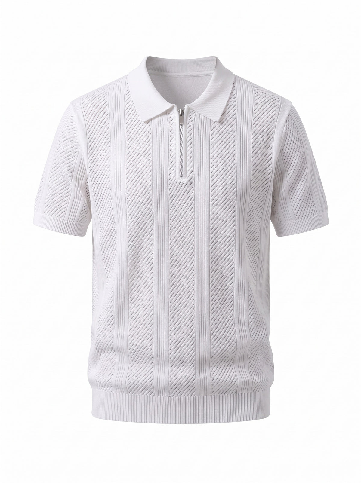 Textured Zip Knit Polo — White