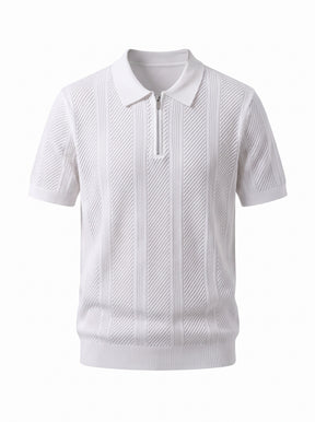 Textured Zip Knit Polo — White