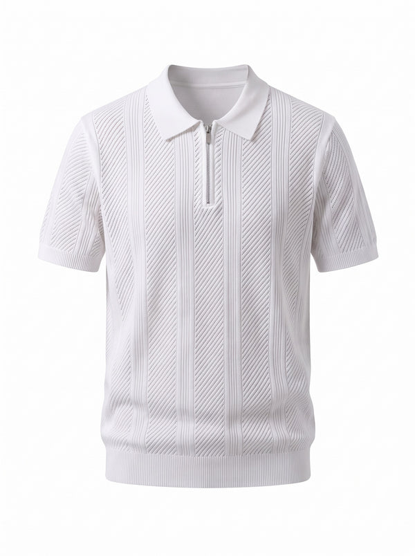 Textured Zip Knit Polo — White