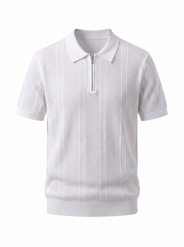 Textured Zip Knit Polo — White
