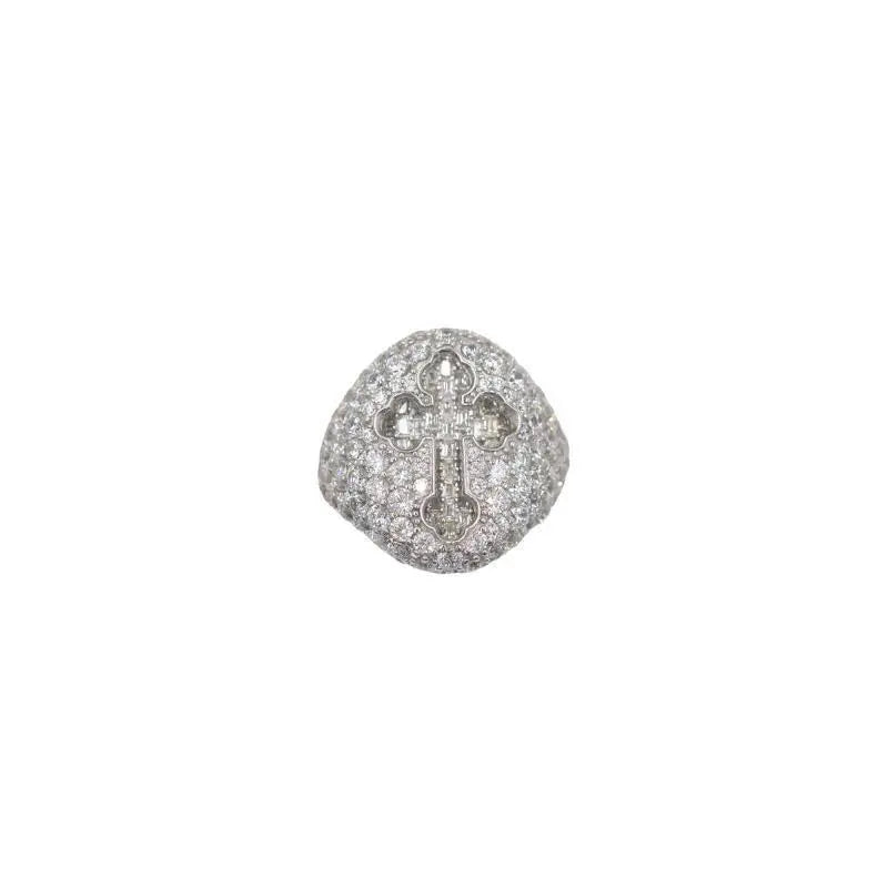 Iced cross signet Ring