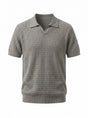 Grid Knit Open-Collar Polo — Grey