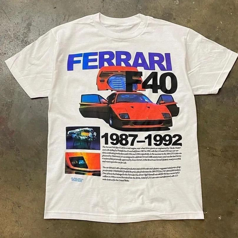 White Ferrari F40 Vintage Racing T-Shirt