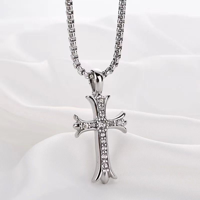 Diamond cross titanium necklace