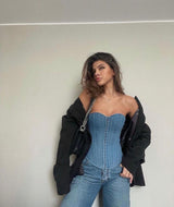 Denim strapless corset Top