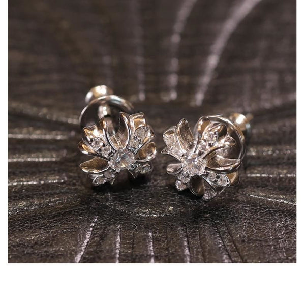 Silver Flower Crystal Stud Earrings