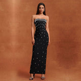 Luxury rhinestones slit strapless dress