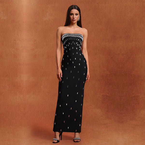 Luxury rhinestones slit strapless dress