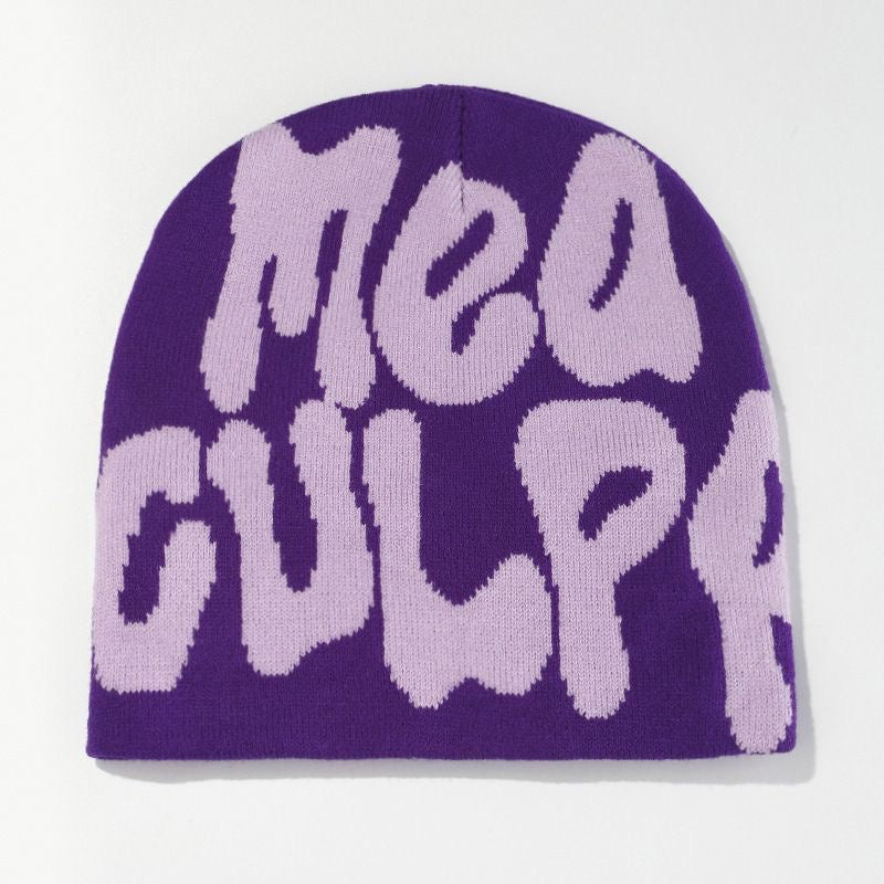 Purple mea culpa fur beanie