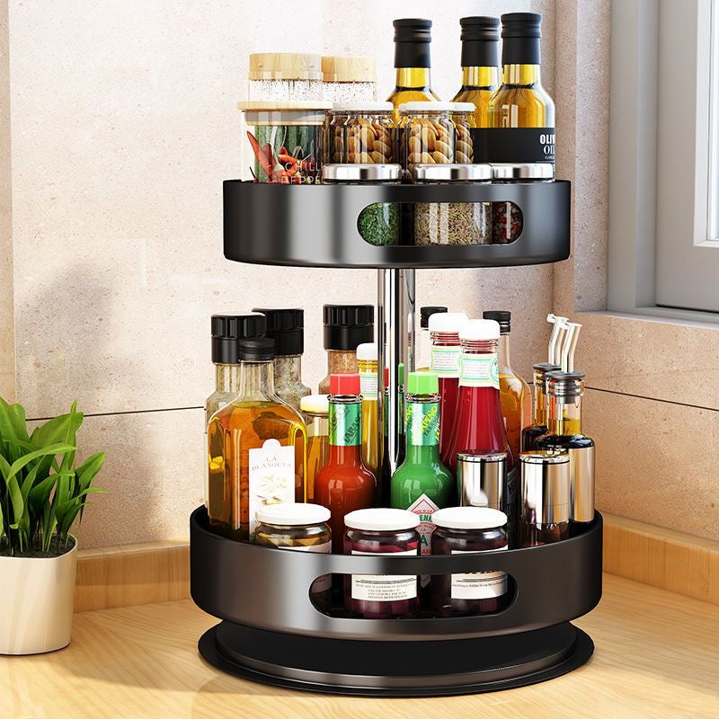 Black rotating spice rack with two floors