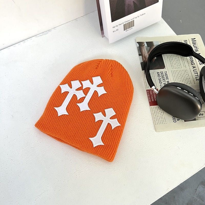 Orange 3 cross Beanies