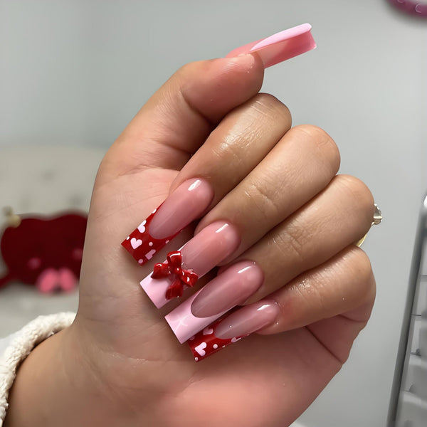 Burgundy bow Press ons