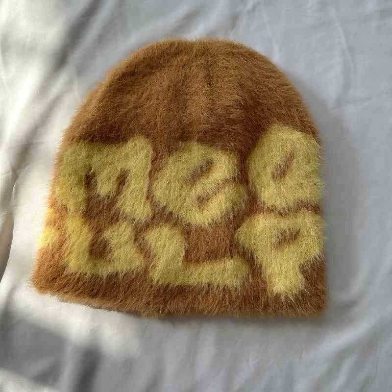 Brown mea culpa fur beanie