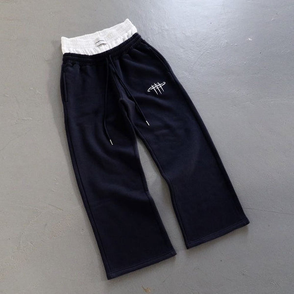 Navy blue double waistband sweatpants